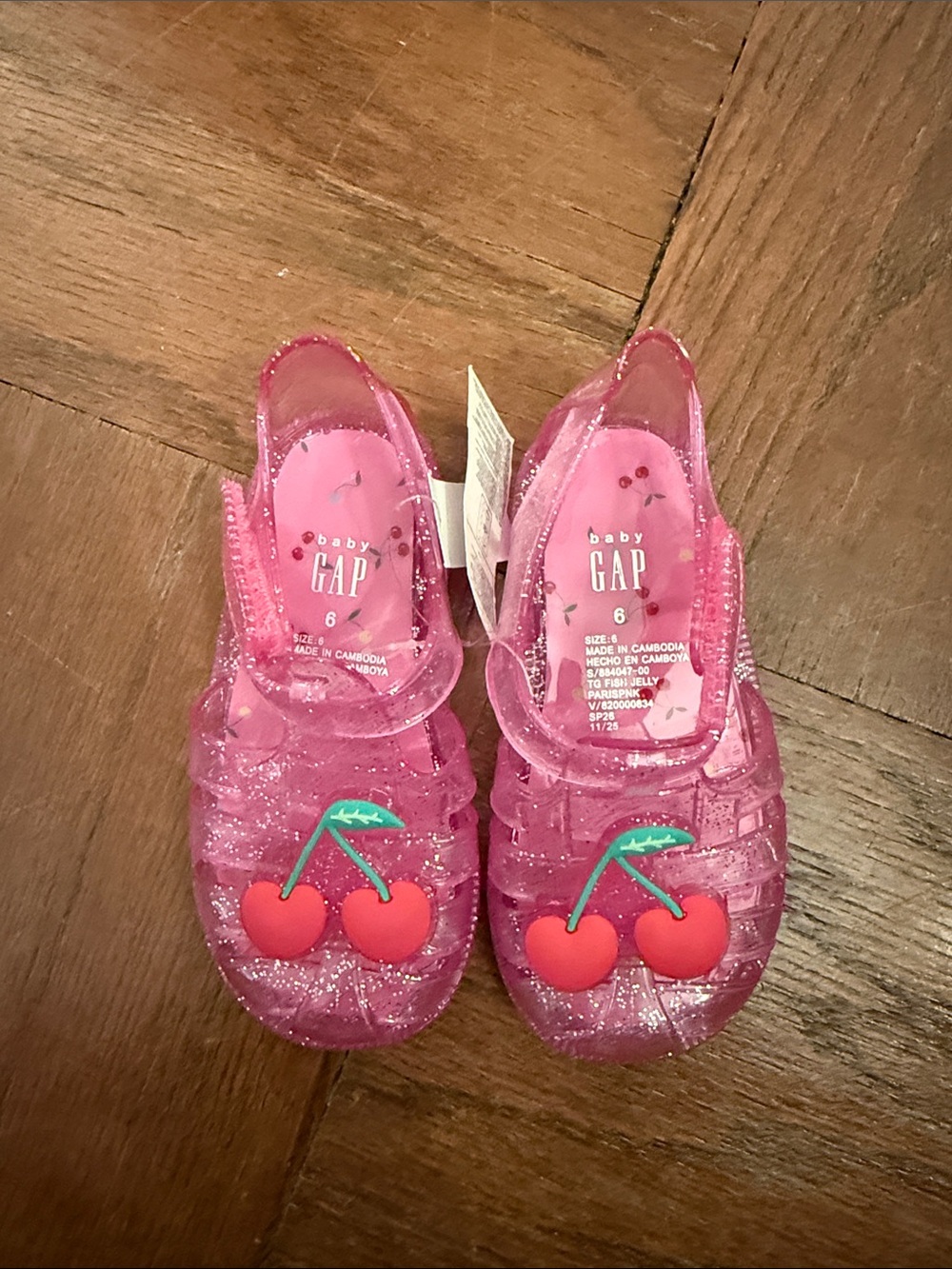 GAP Pink Glitter Jelly Sandals with Cherry Charms